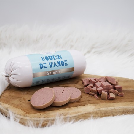 Boudin de viande Saumon - friandise naturelle occupation pour chiens et chats